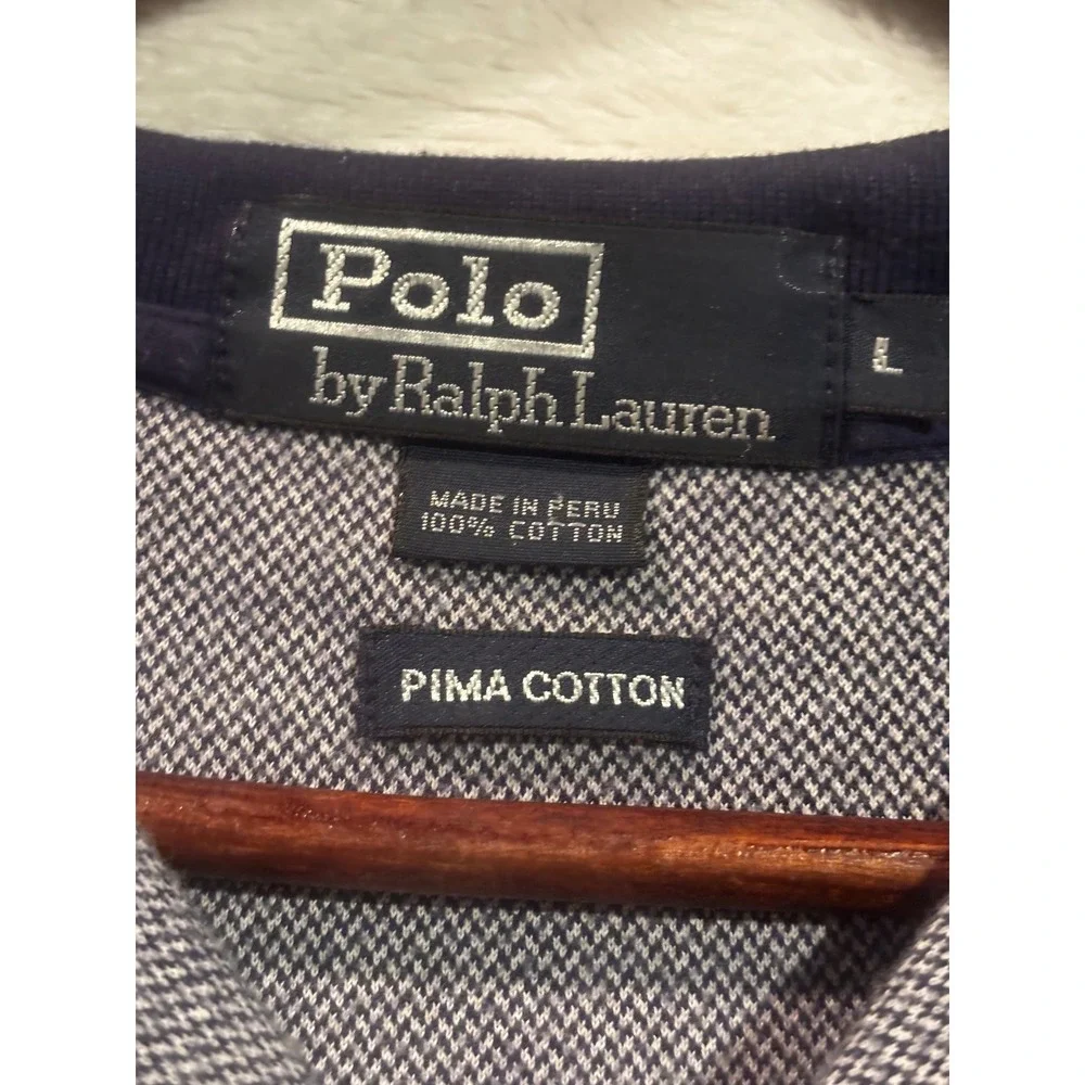 Polo Ralph Lauren‎ Mens Large Pima Cotton Polo Shirt Large Navy white